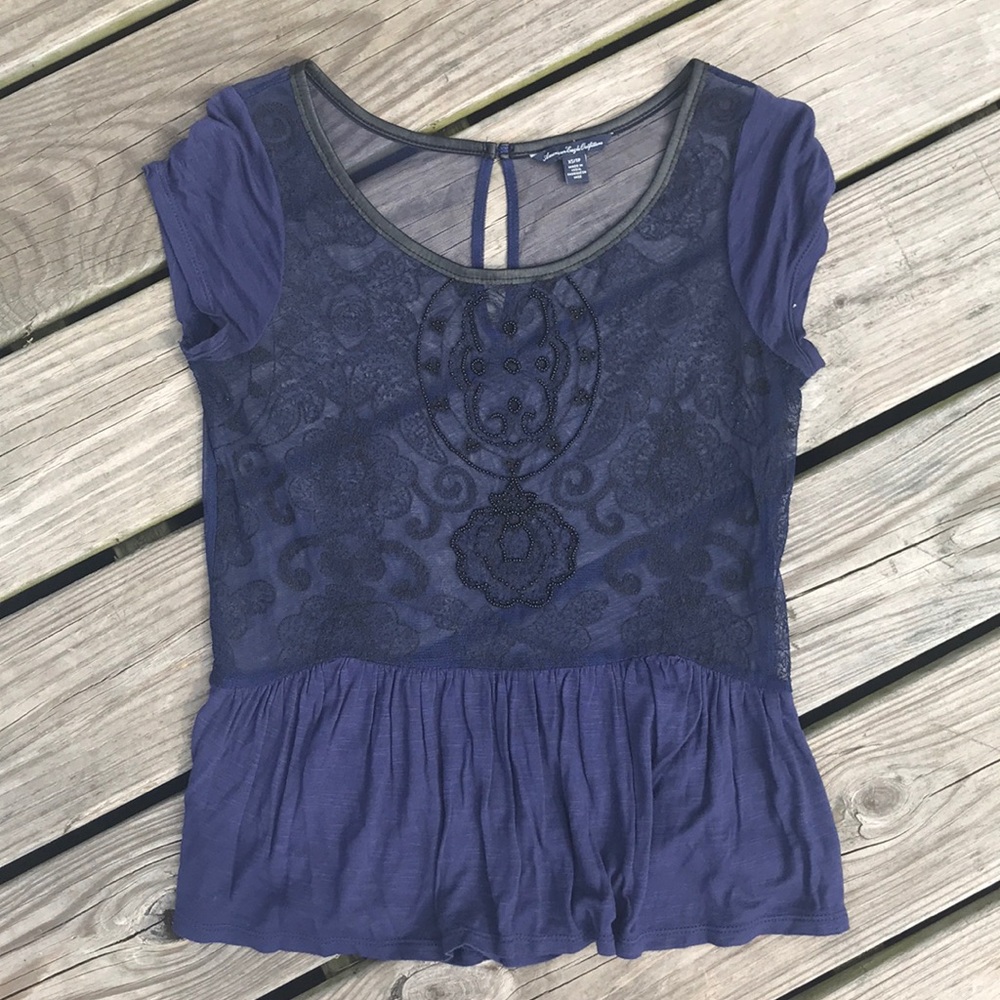 3/$20 Sheer Beaded American Eagle Top XS